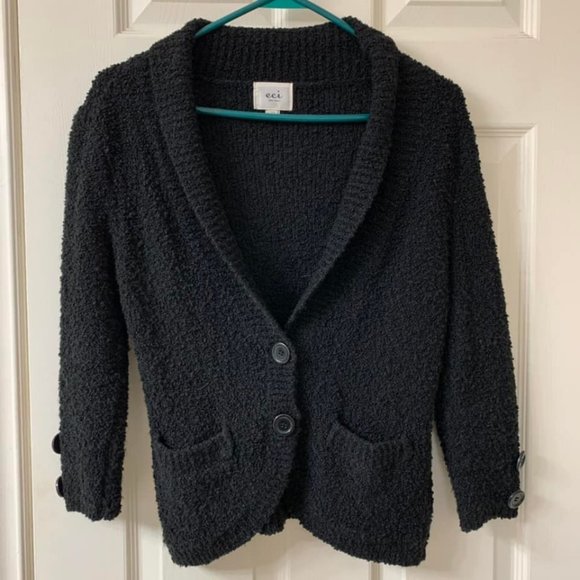 🌷3 for$25🌷ECI New York, US XS, Black V-Neck 3/4 Sleeve Button Detail Cardigan - Picture 3 of 8